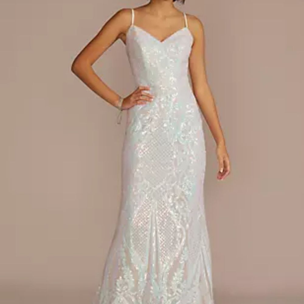 David's Bridal Elegant Cream Sequin Gown